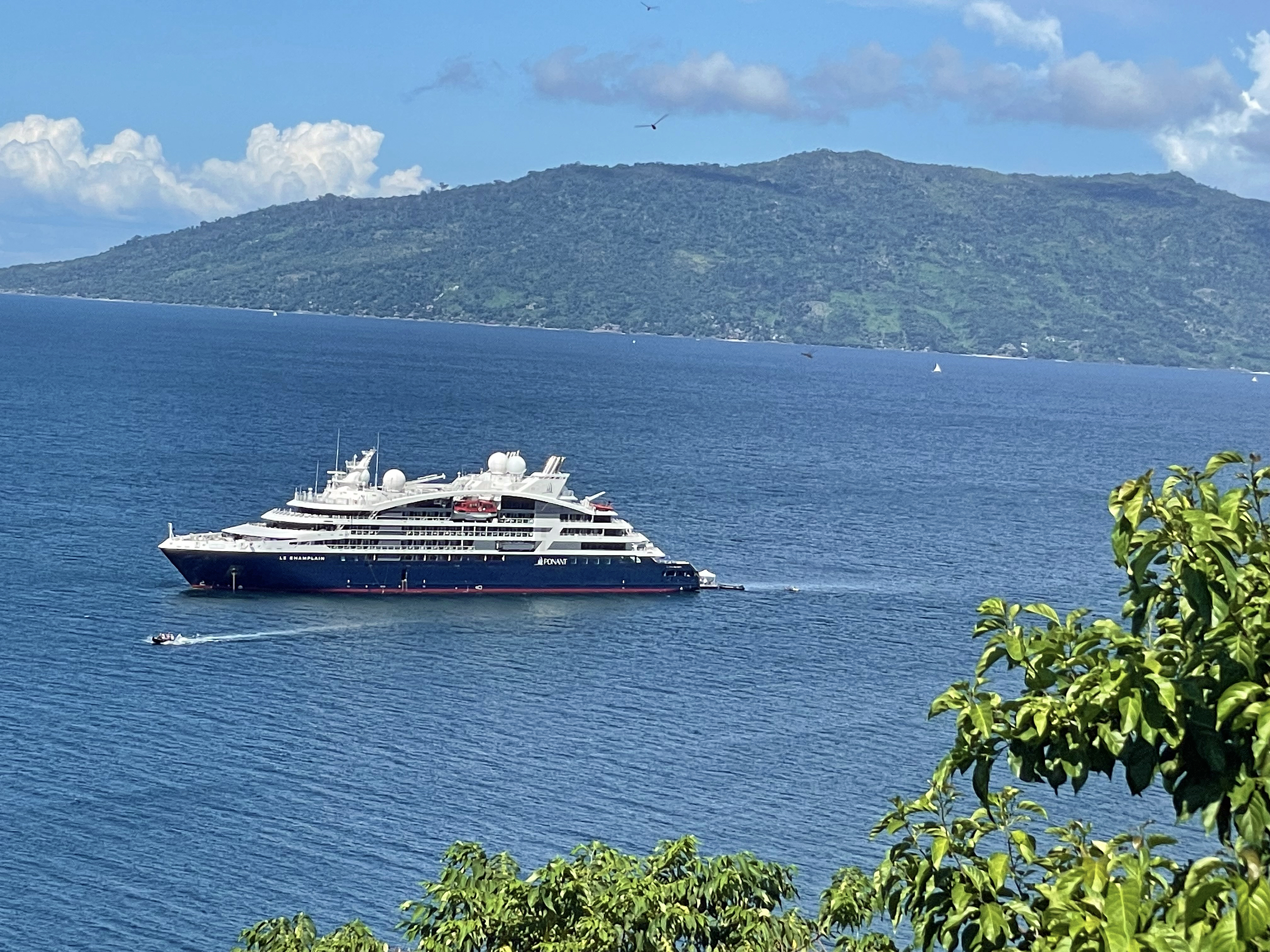 The luxury Ponant ship, Le Champlain, anchors along the west coast of Madagascar. (Photo by Norma Meyer)