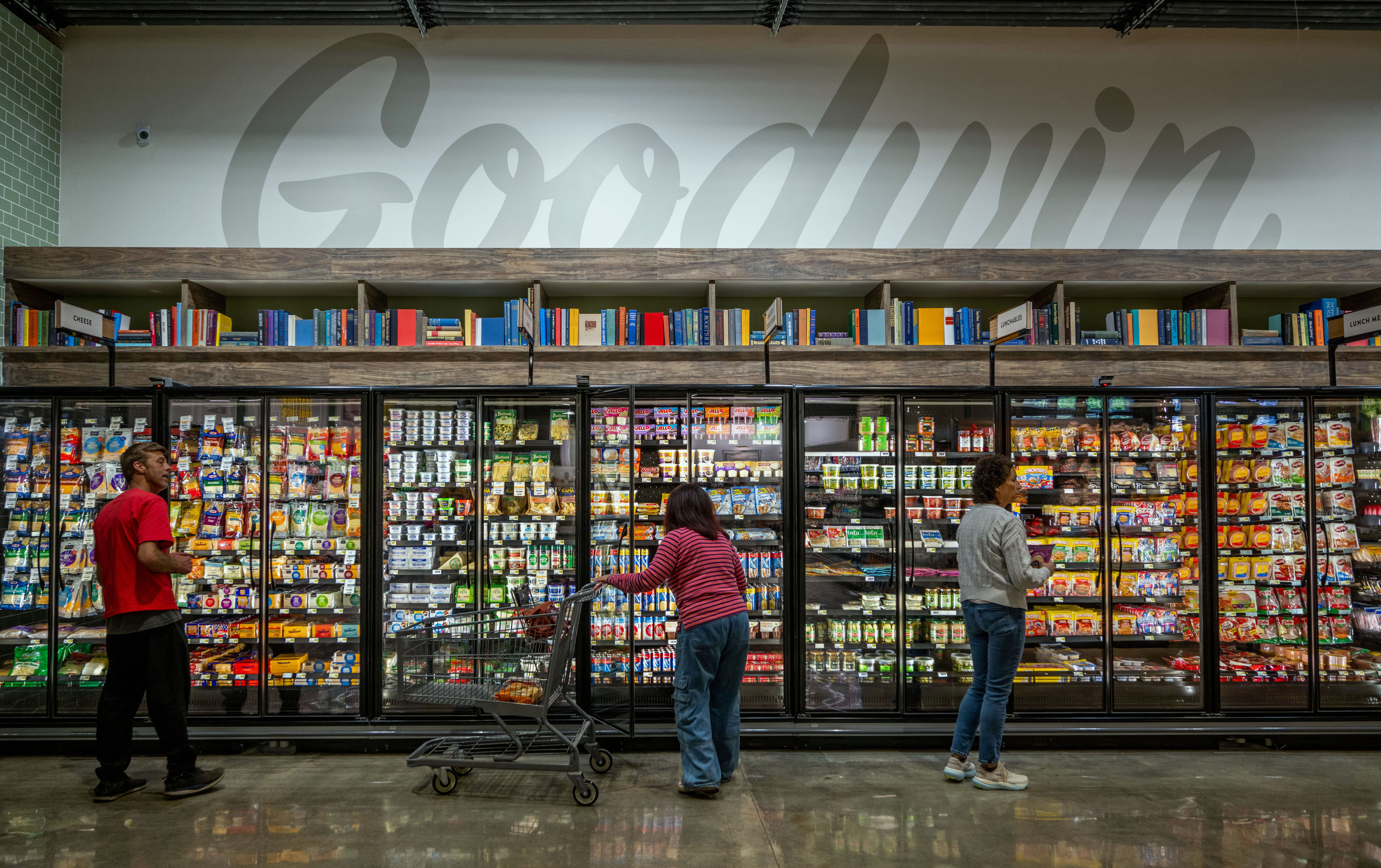 Shoppers enjoy Goodwin & Son's Market new store after the old store was destroyed by a blizzard 14 months ago. The store reopened in Crestline on Wednesday, May 8, 2024. (Photo by Terry Pierson, The Press-Enterprise/SCNG)