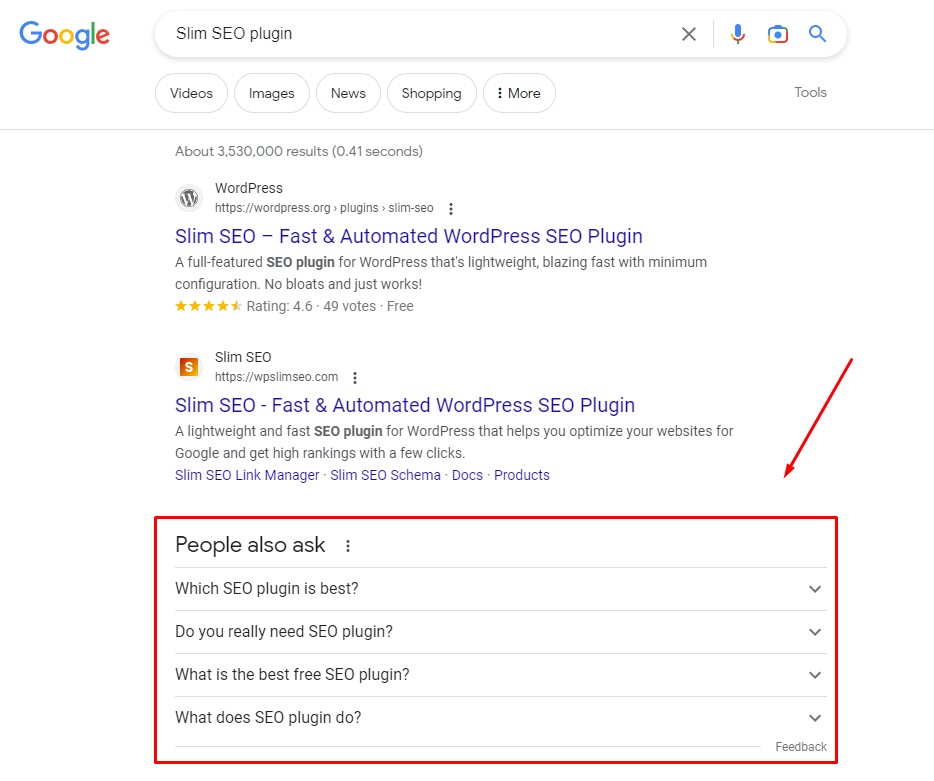 FAQ schema on Google search results page