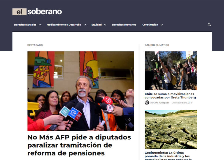 Screenshot of the El Soberano homepage.