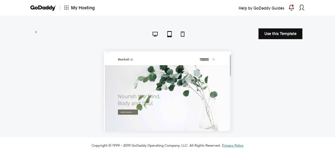 Theme preview for GoDaddy's managed WordPress hosting.