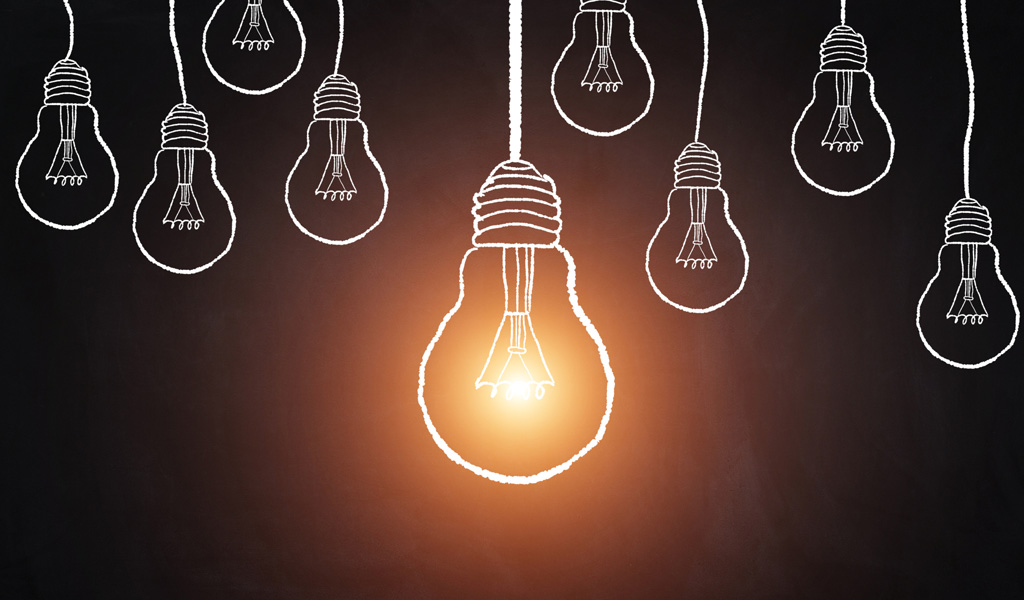 Illustration of light bulbs symbolizing big ideas in career of ADHD adult