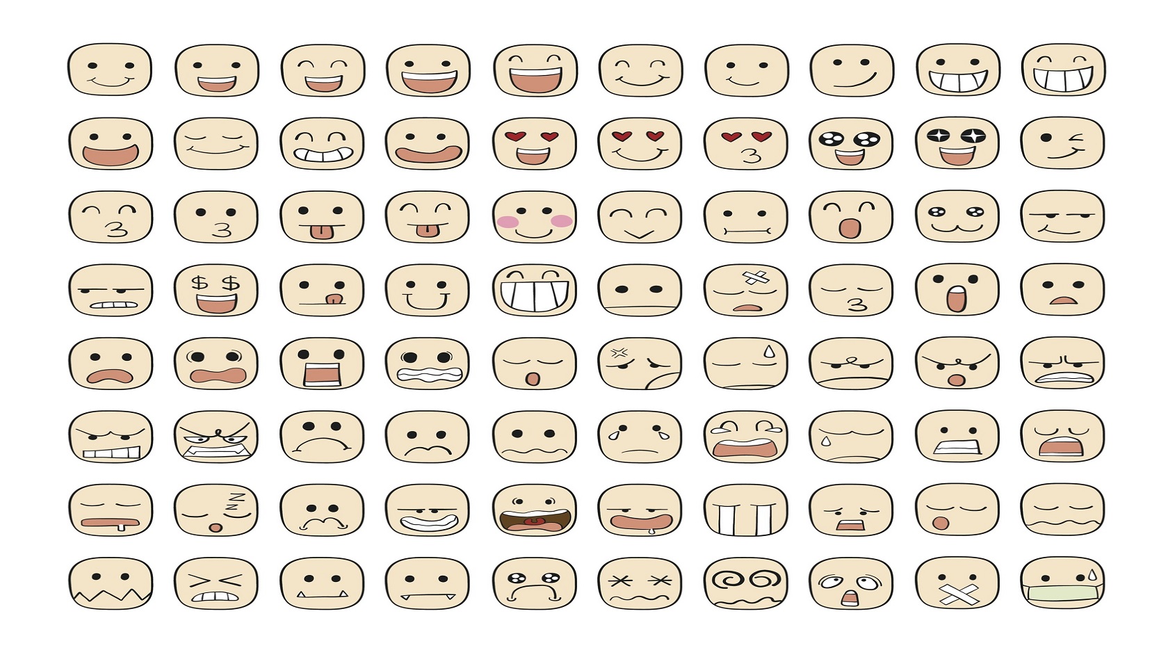 Collection set of 80 face ADHD emotions