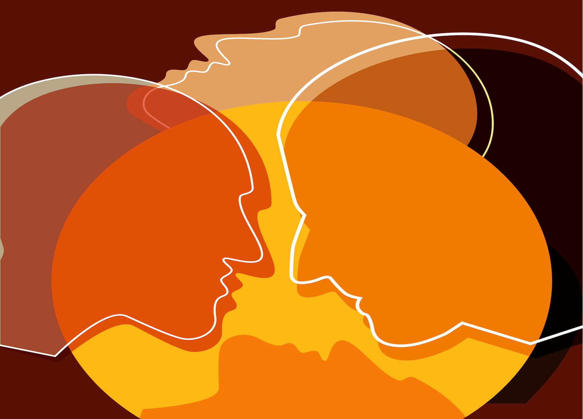 Mood disorders concept - silhouette of several heads of varying colors