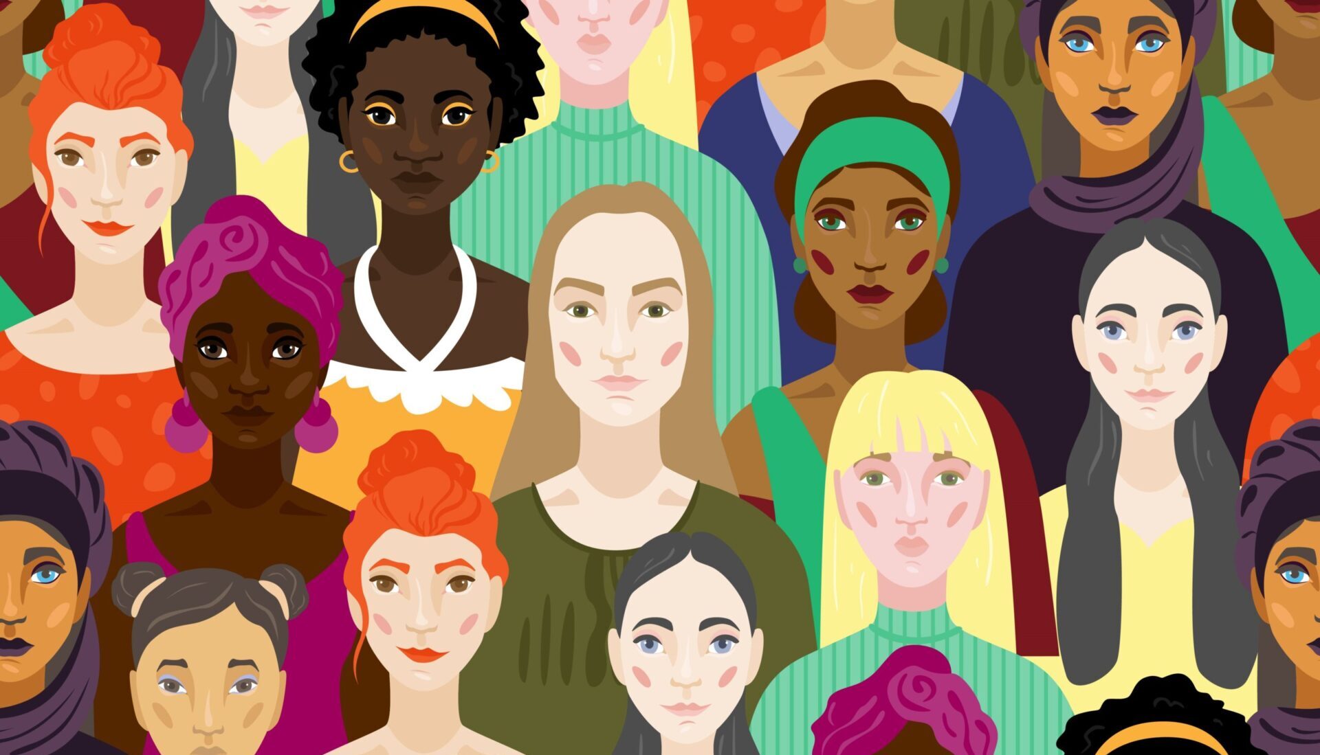 Women seamless patern. Vector illustration with women of different nationalities. International Women's Day, Women's Rights, Mother's Day. Female multiracial faces