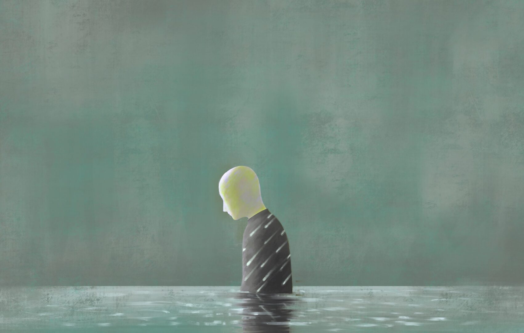 Sadness depression and loneliness concept, surreal painting , concept art