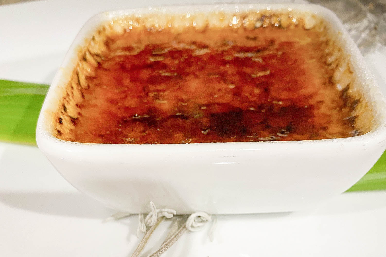 Lavender Creme Brulee in White Square Dish