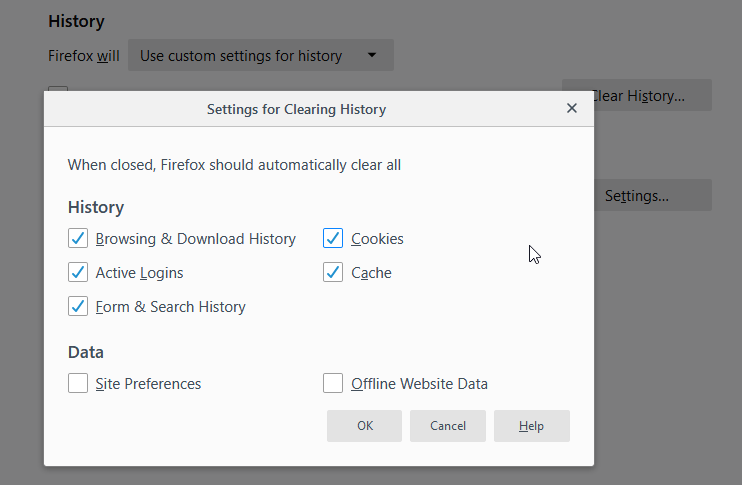 automatically delete browsing history on firefox