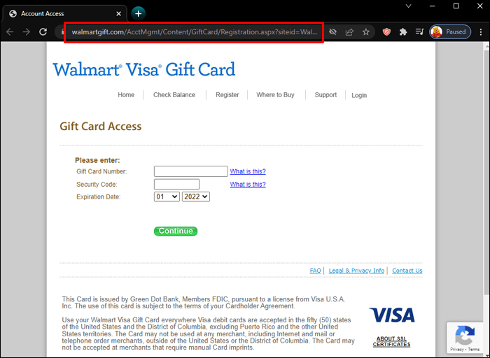 visa gift card balance