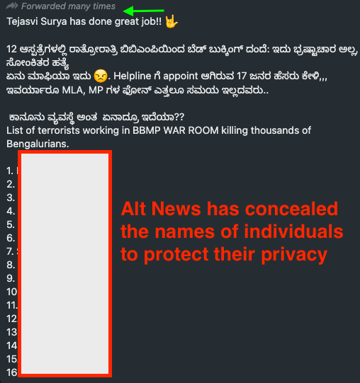 How Bjp Mp Tejasvi Surya Communalised Bbmp Bed Scam With Misinformation Alt News