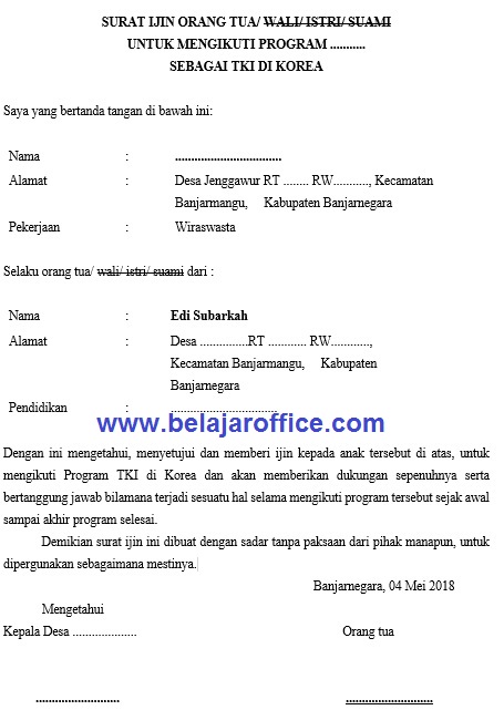 Contoh Surat Izin Orang Tua Untuk Bekerja Di Rumah Sakit Nusagates