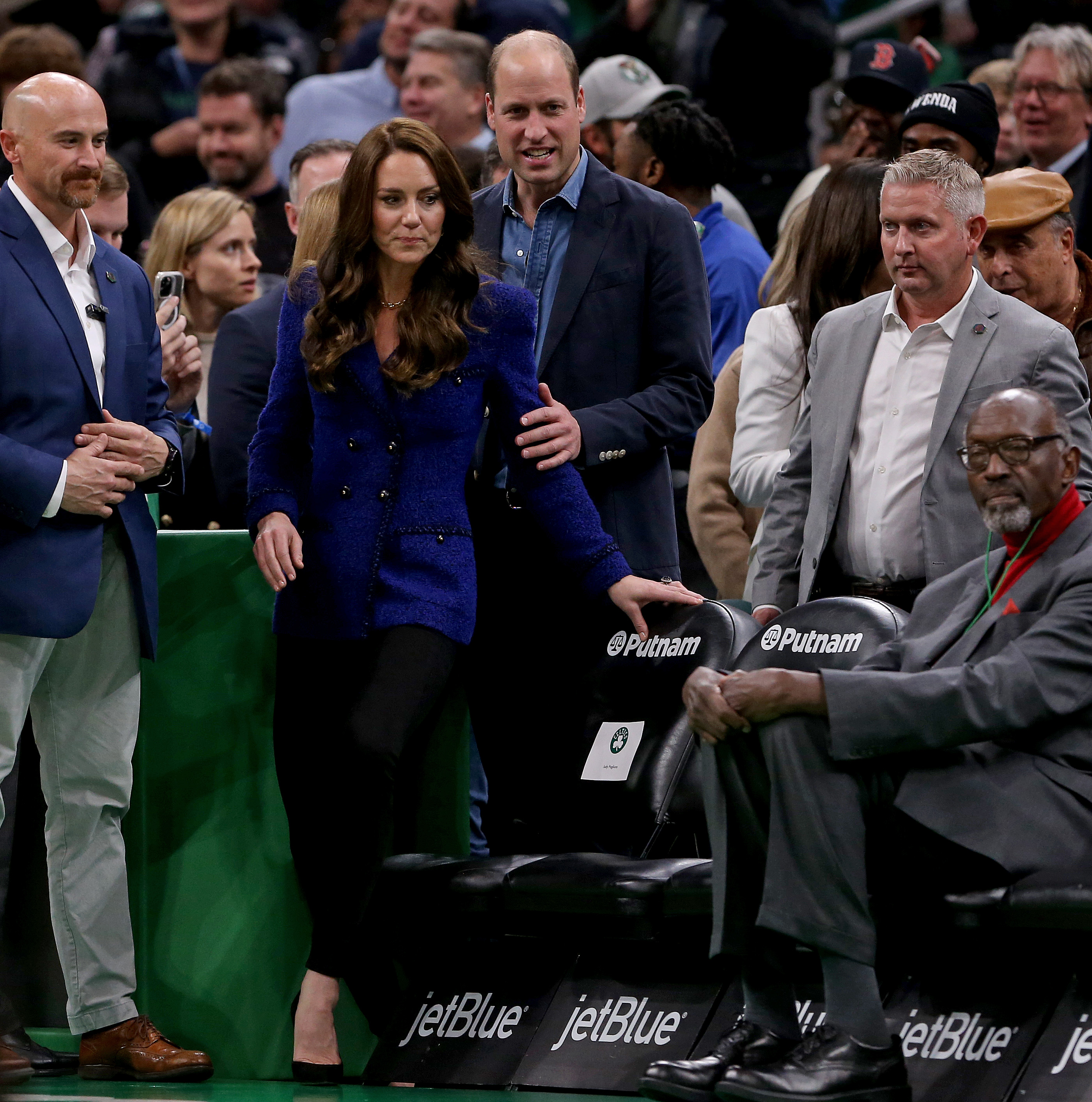 BOSTON, MA - November 30: Prince William and Kate Middleton come out to watch the second half of the NBA game against the Miami Heat at the TD Garden on November 30, 2022 in Boston, Massachusetts. (Staff Photo By Matt Stone/MediaNews Group/Boston Herald)