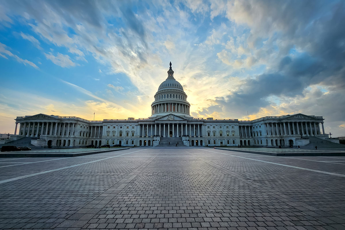 Capitol with sunset in Washington D.C.