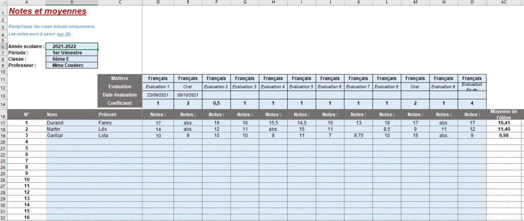 Calcul D Une Moyenne De Note Avec Coefficient Excel