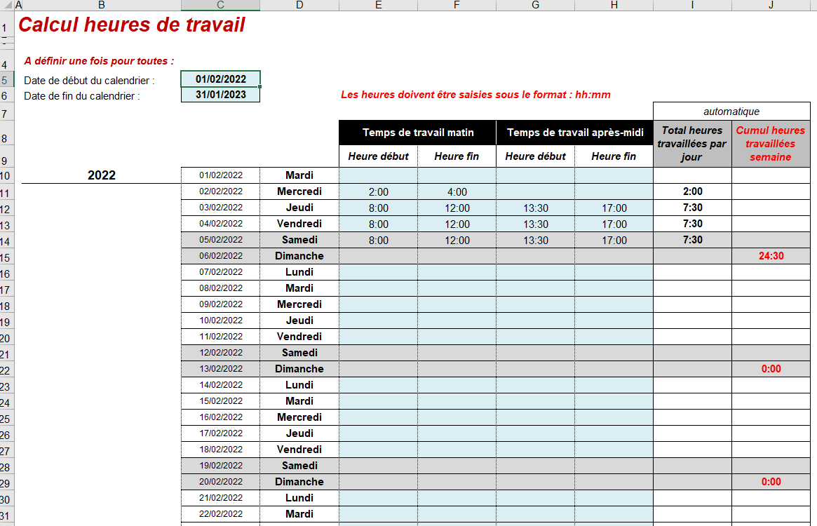 Calculatrice D Heures De Travail Excel Gratuit