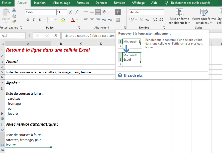 Comment Aller A La Ligne Dans Une Cellule Excel Astuce