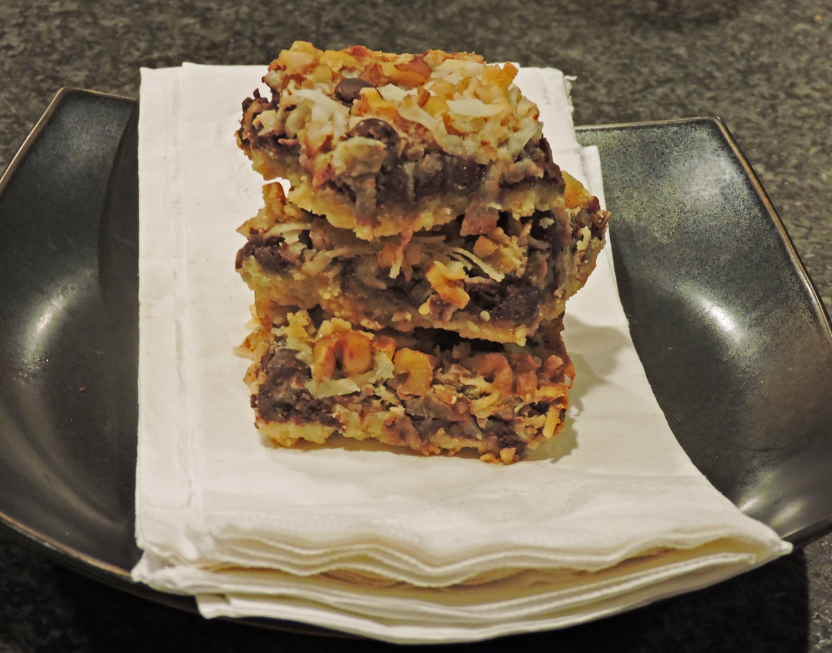 Magic Cookie Bar Stack - NEW SWEETENER GETS RAVE REVIEWS AND A RECIPE FOR ALMOST MAGIC COOKIE BARS (carbwarscookbooks.com)