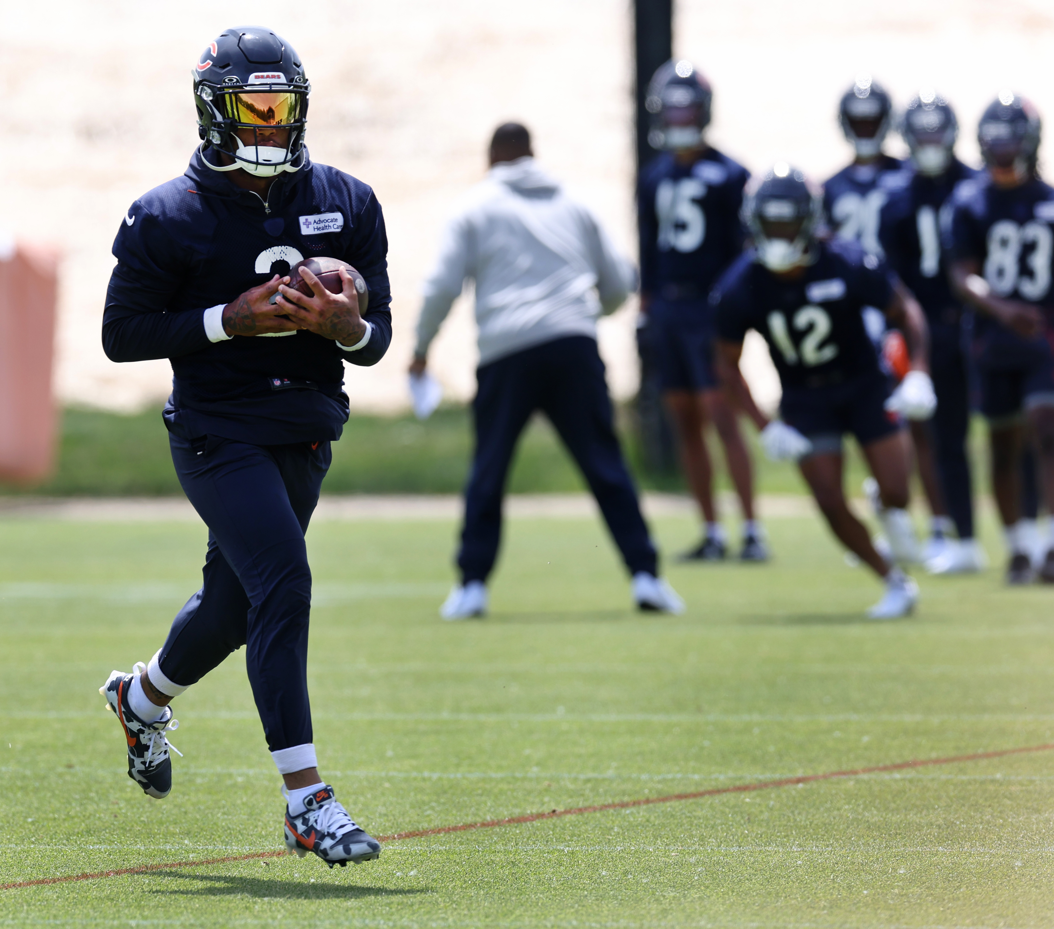 Chicago Bears wide receiver DJ Moore (2) participates in Organized Team Activities at Halas Hall in Lake Forest on Friday, May 31, 2024. (Chris Sweda/Chicago Tribune)