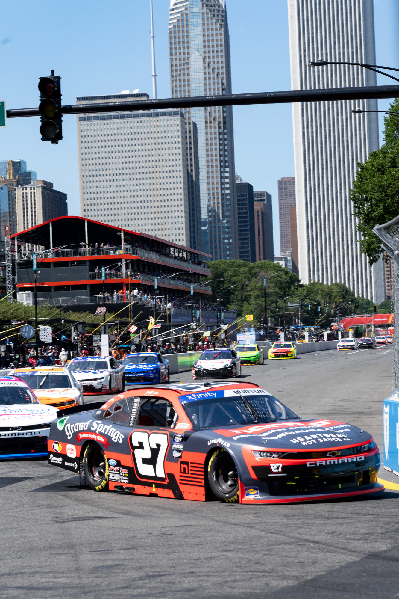 The race traffic at the early part of the 2024 Xfinity Race in Chicago on Saturday. (Peter Tsai/Chicago Tribune)
