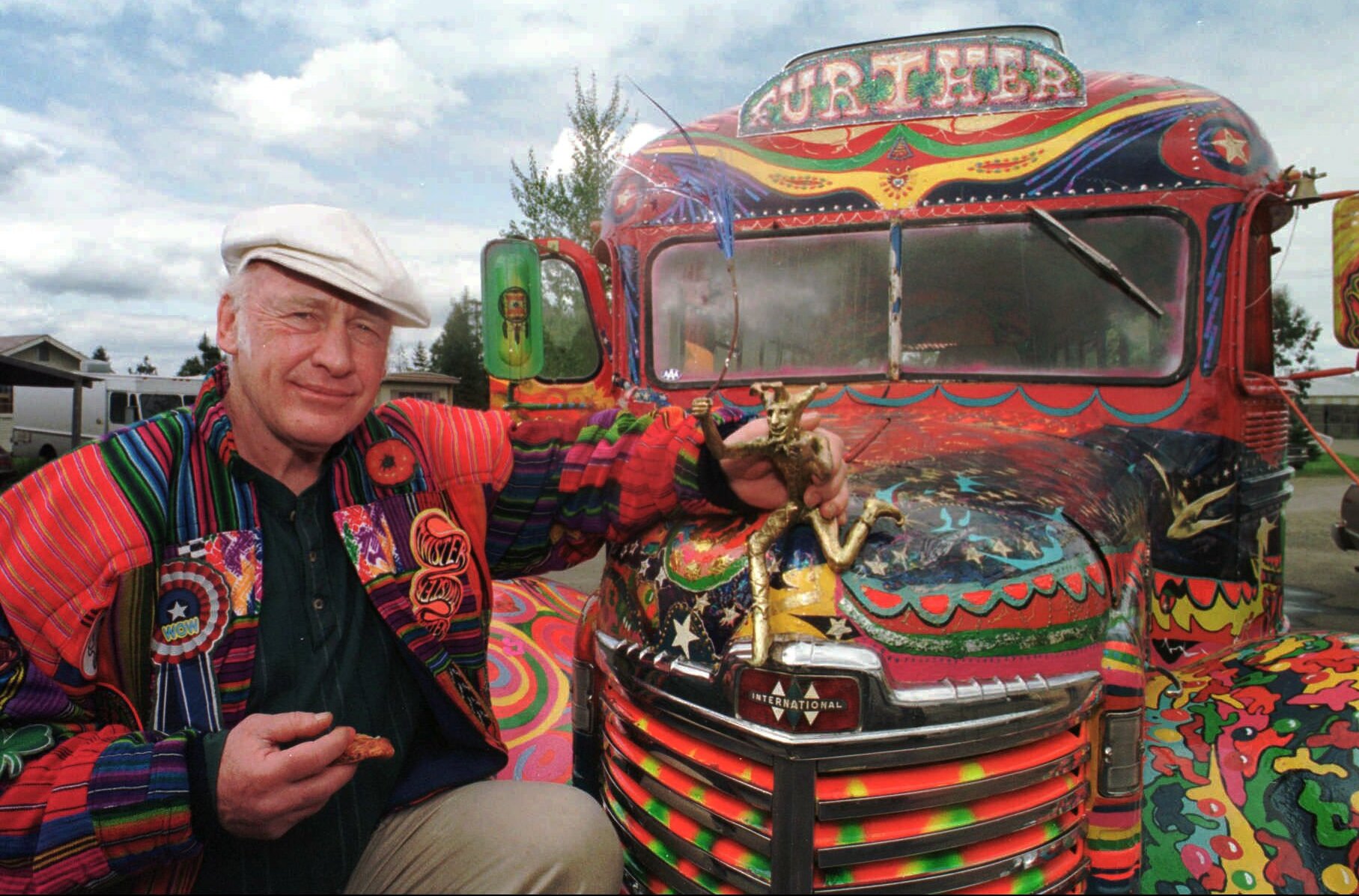 Author Ken Kesey on April 24, 1997 in Springfield, Oregon with his bus "Further," a descendant of the vehicle that carried him and the Merry Pranksters on the 1964 trip immortalized in the Tom Wolfe book, "The Electric Kool-Aid Acid Test." (Jeff Barnard/AP)