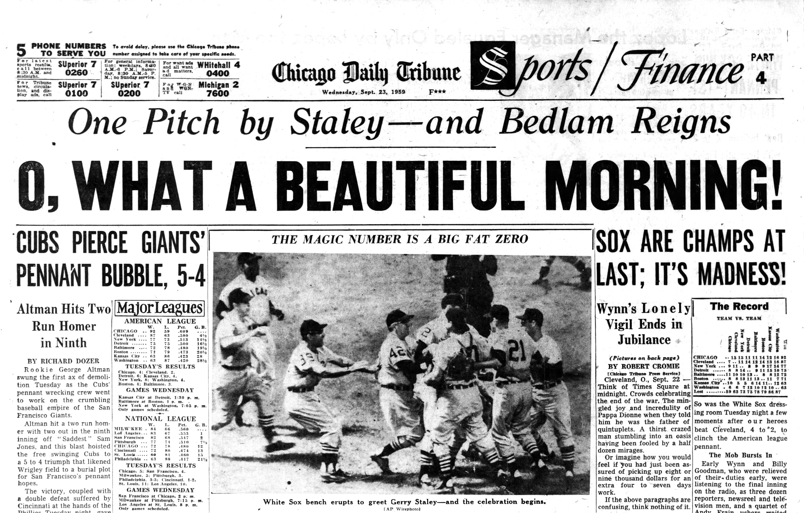 After finishing second to the New York Yankees in 1957 and 1958, the Chicago White Sox marched steadily to their first championship since 1919. (Chicago Tribune)