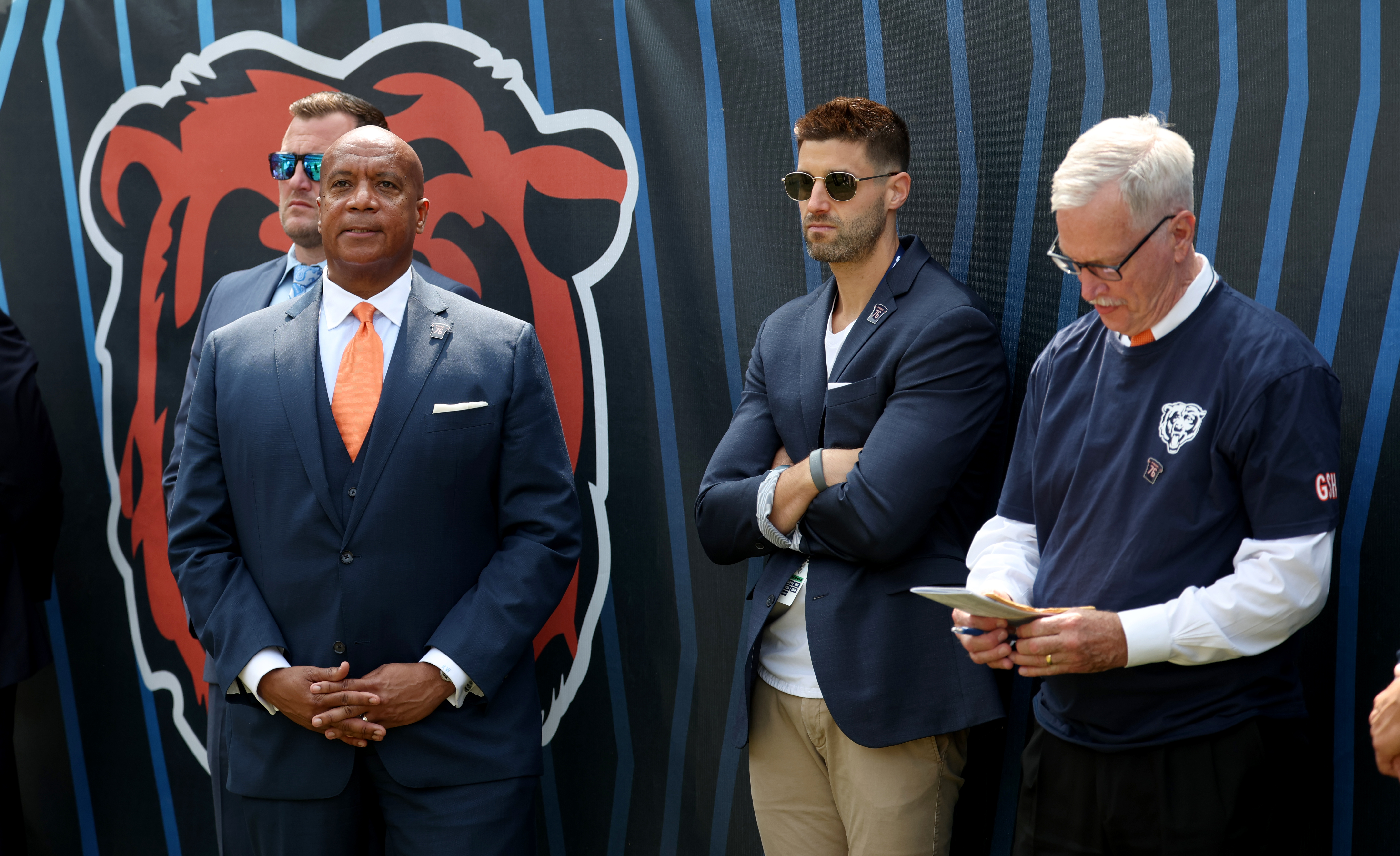 Chicago Bears President and CEO Kevin Warren, left, stands on the sideline late in the second quarter of a game between the Bears and the Tennessee Titans at Soldier Field on Sept. 8, 2024. (Chris Sweda/Chicago Tribune)