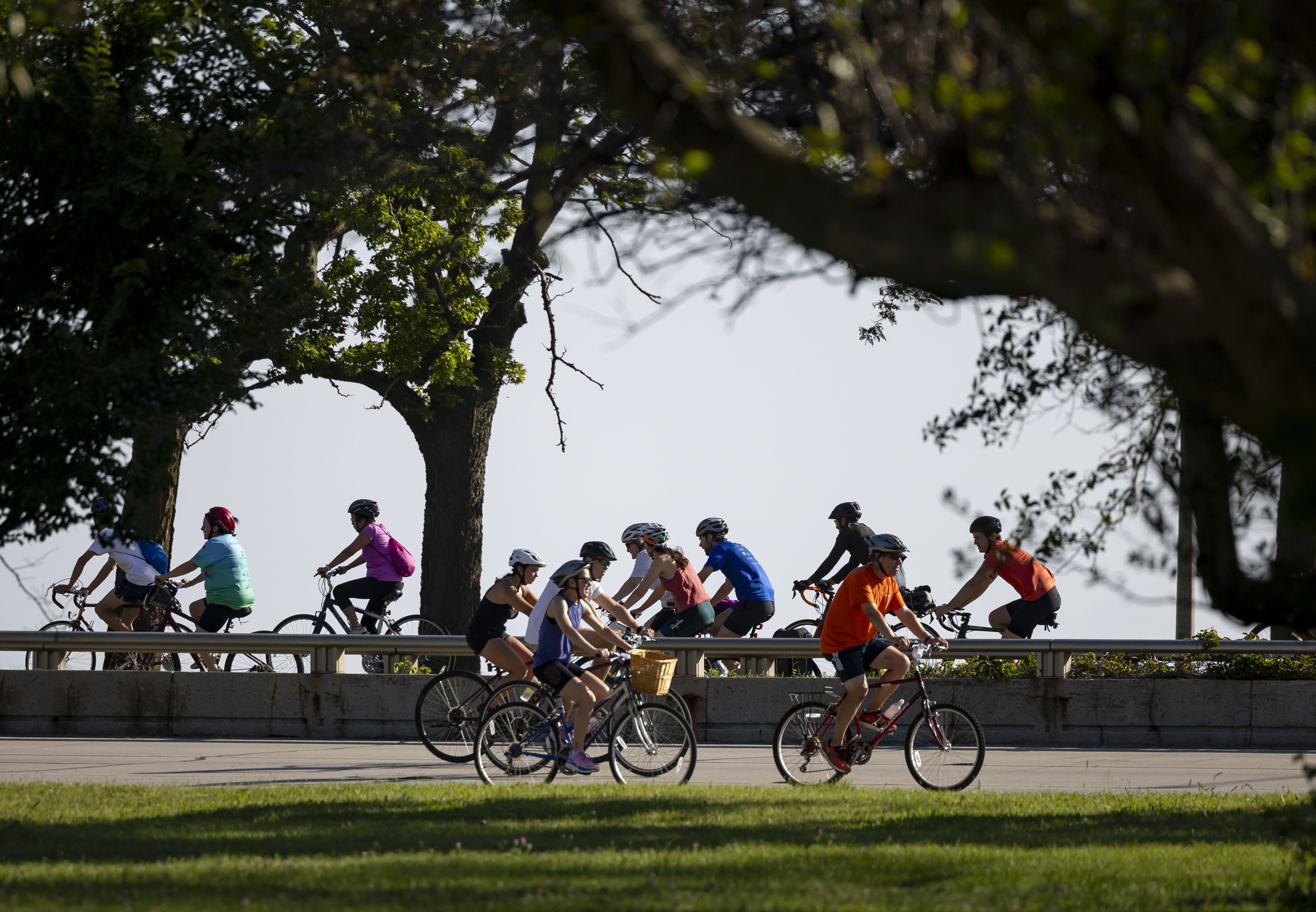 Participants ride on South DuSable Lake Shore Drive on Sept. 1, 2024, during the annual Bike the Drive event by the Active Transportation Alliance. (Brian Cassella/Chicago Tribune)