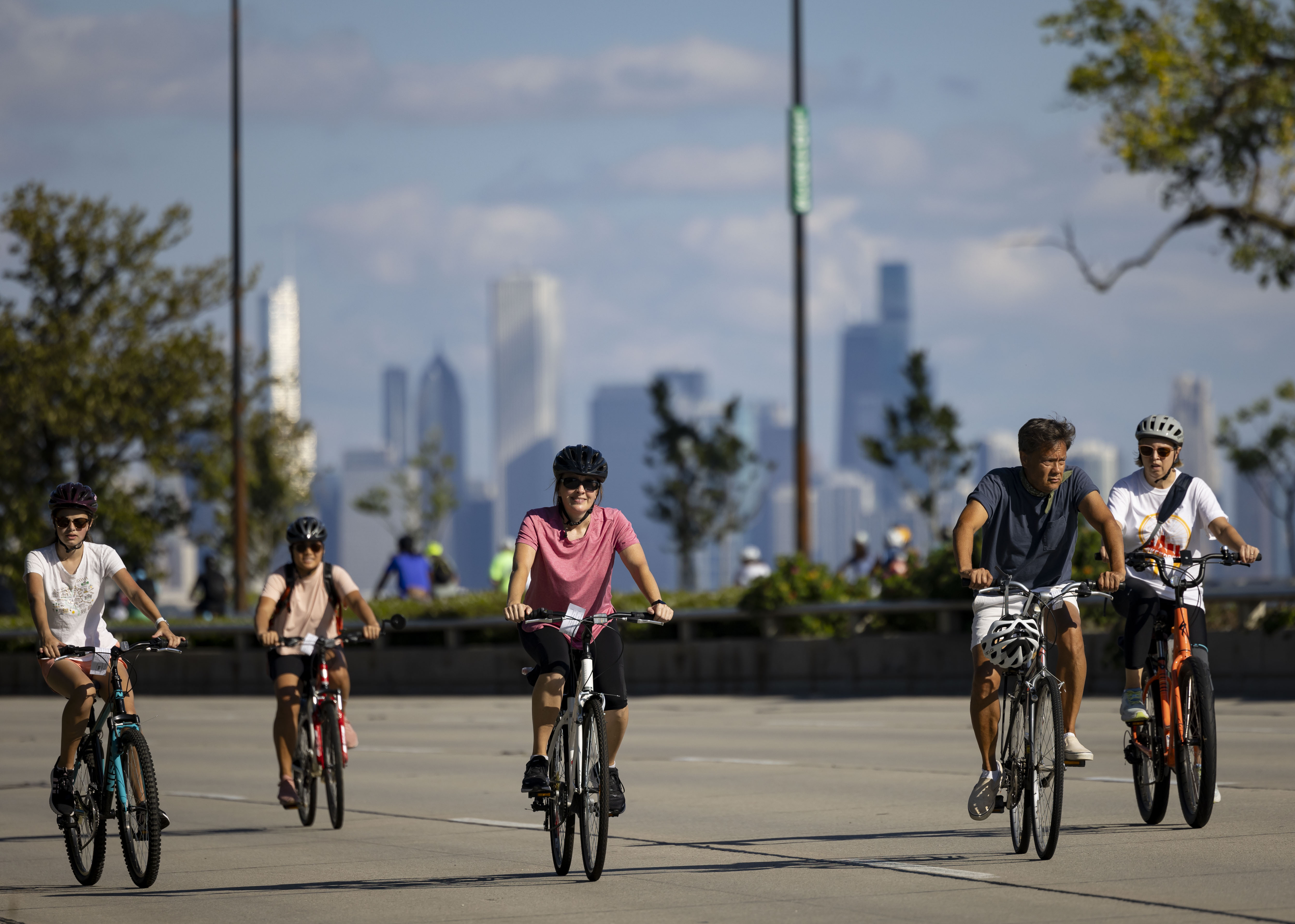 Participants ride on South DuSable Lake Shore Drive on Sept. 1, 2024, during the annual Bike the Drive event by the Active Transportation Alliance. (Brian Cassella/Chicago Tribune)