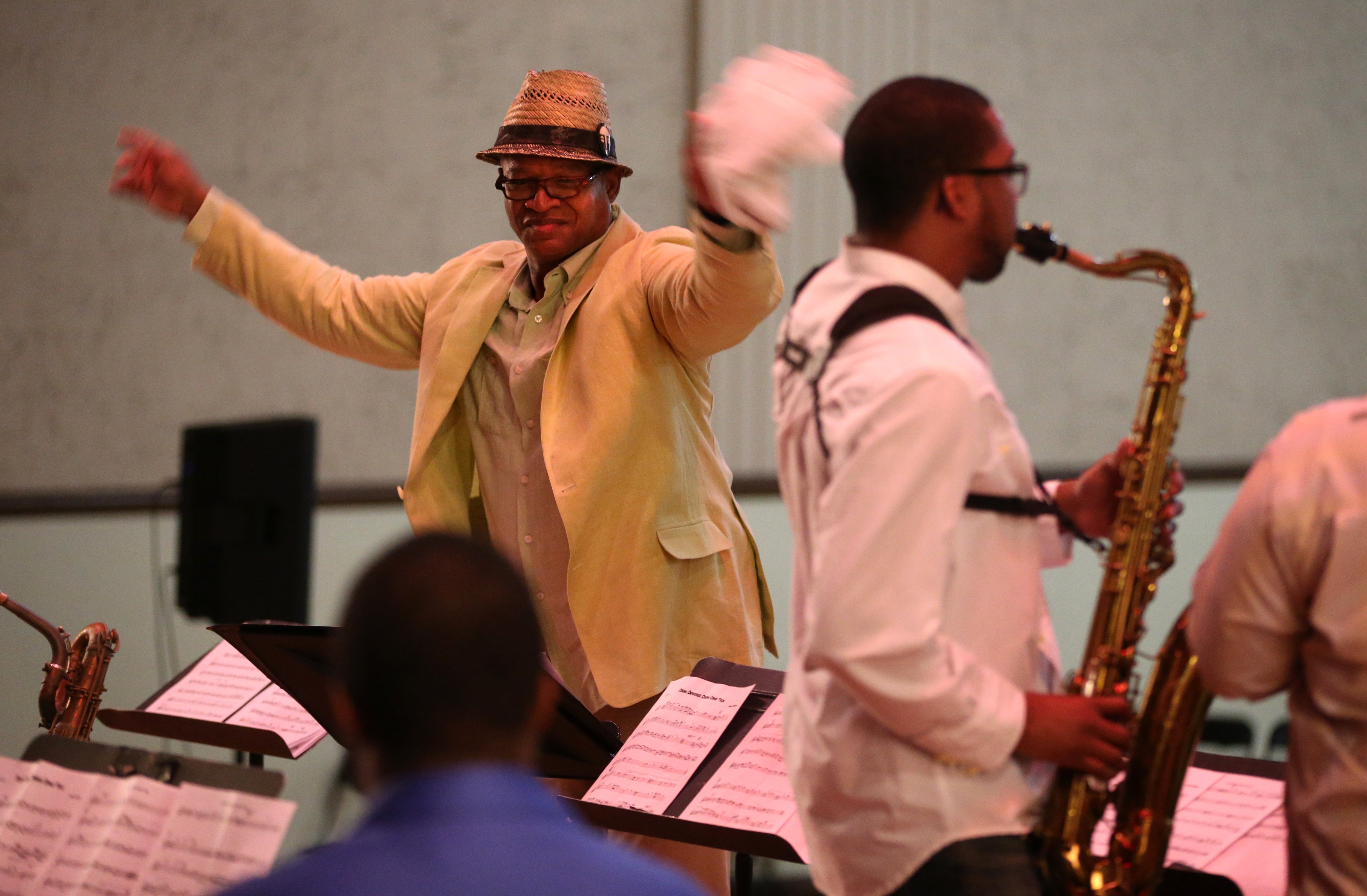 Ernest Dawkins leads Live the Spirit Big Band during a performance at the Englewood Jazz Festival at Hamilton Park on Sept. 20, 2013. (Chris Sweda/ Chicago Tribune)