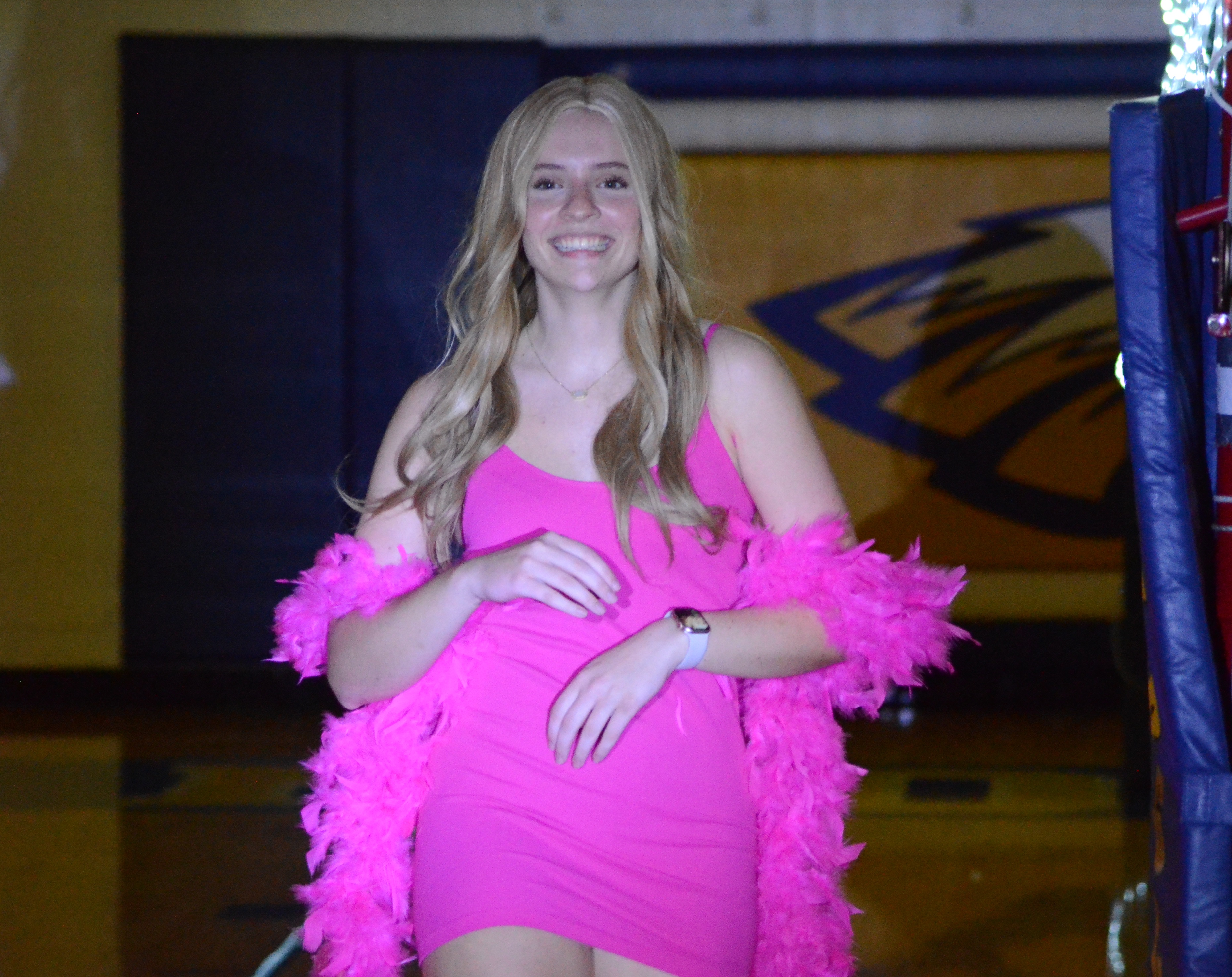 Sandburg's Lizzie Boertlein dresses as Barbie for Sandburg's Fashion Show and Raffle on Thursday, Sept. 12, 2024. (Jeff Vorva / Daily Southtown)