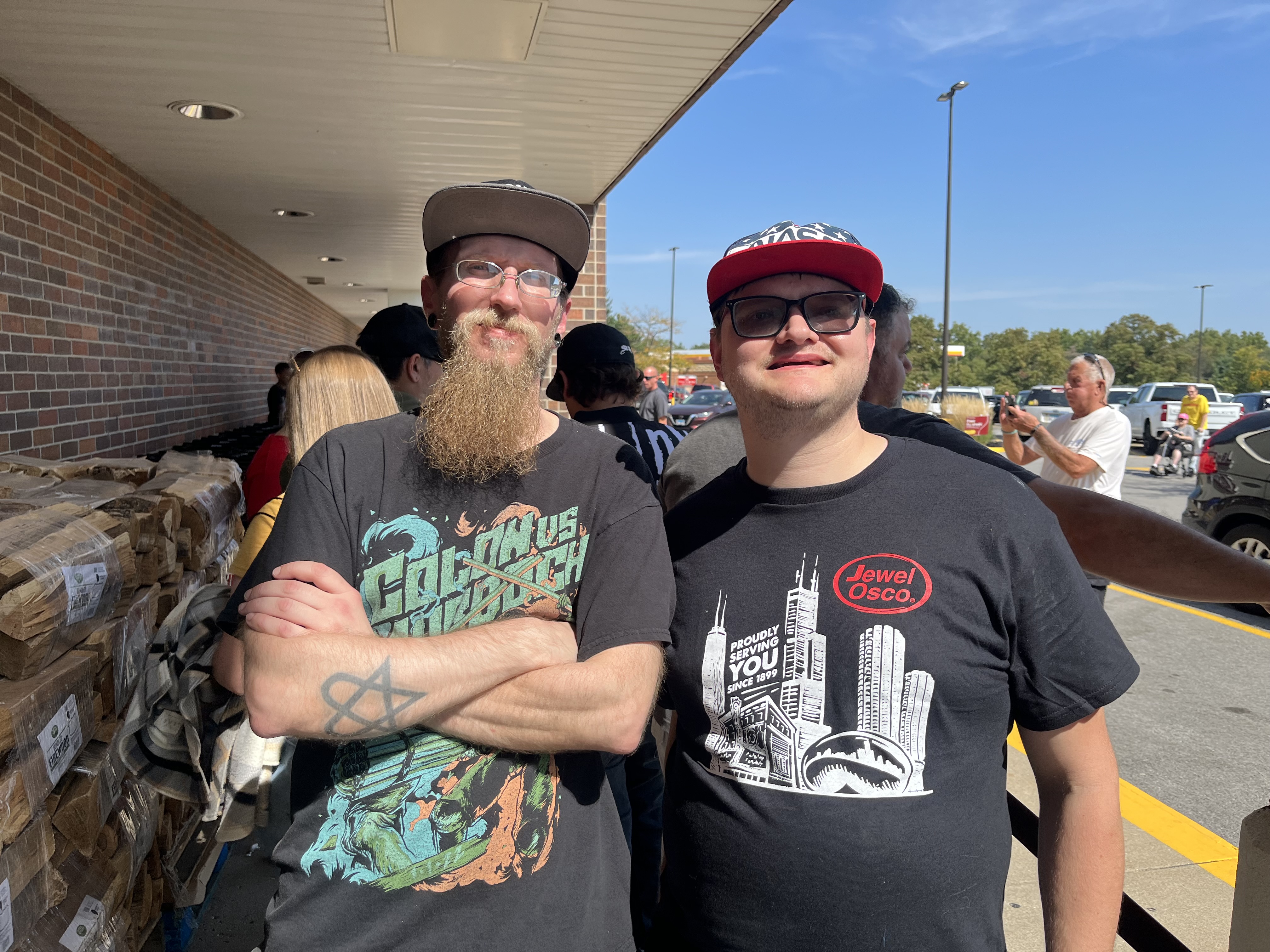 Ray Sowinski, of Plainfield, left, and Steven Buckley, of Tinley Park, were first in line Sept. 18, 2024, to meet Hulk Hogan in New Lenox. (Jeff Vorva/for the Daily Southtown)