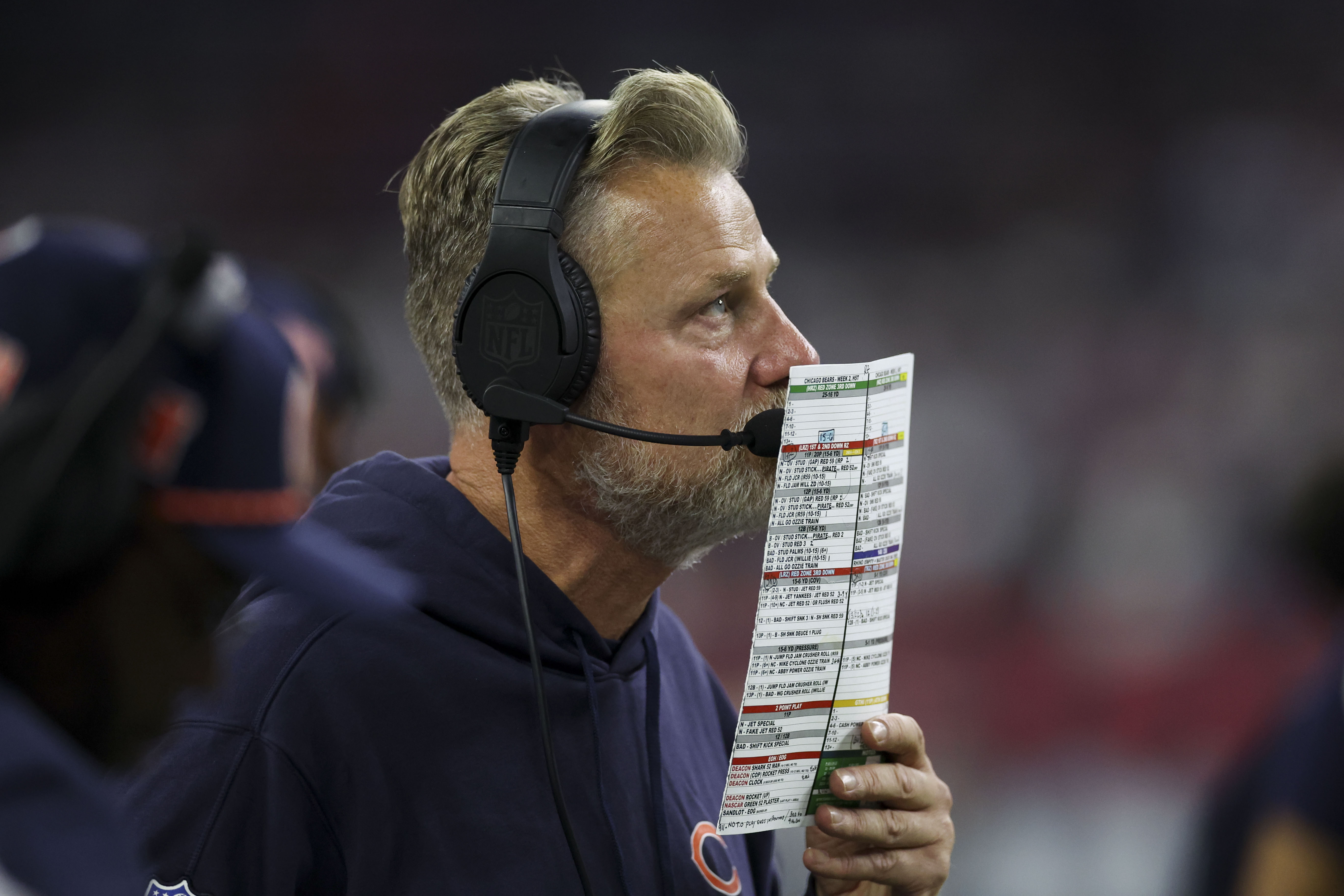 Bears coach Matt Eberflus on the sideline during the second quarter against the Texans at NRG Stadium on Sept. 15, 2024, in Houston. (Armando L. Sanchez/Chicago Tribune)