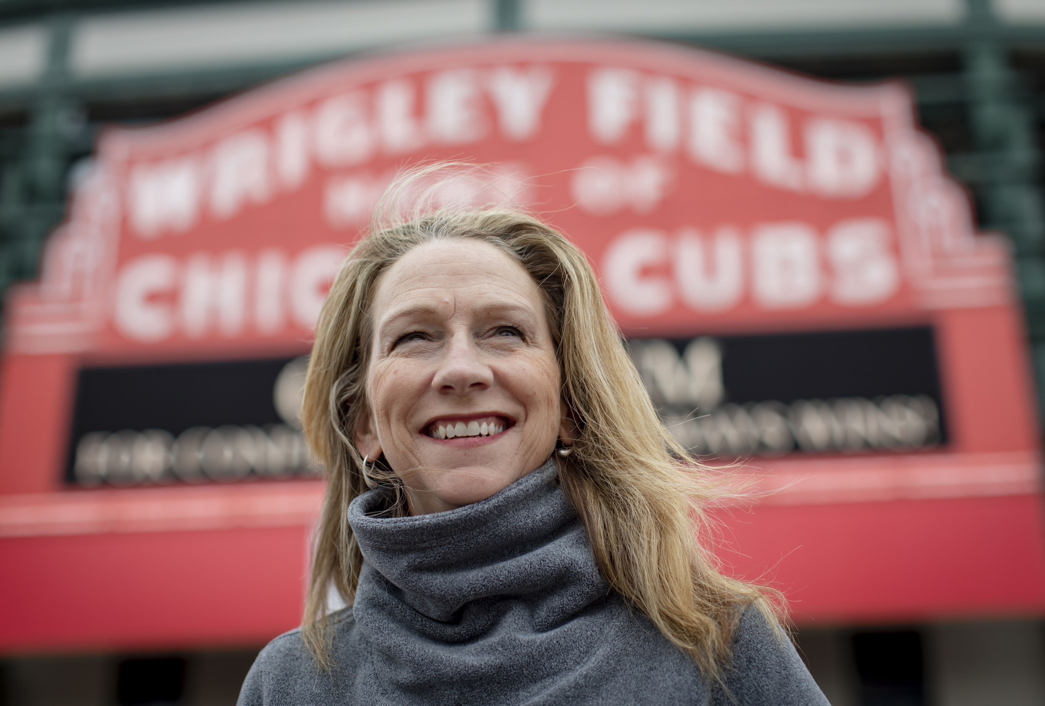 Broadcaster Beth Mowins, the first woman to call Cubs games, outside Wrigley Field on March 17, 2021. (Brian Cassella / Chicago Tribune)