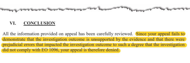 Executive Order 1096 Appeal Response from The California State University Office of the Chancellor. October 15, 2020.