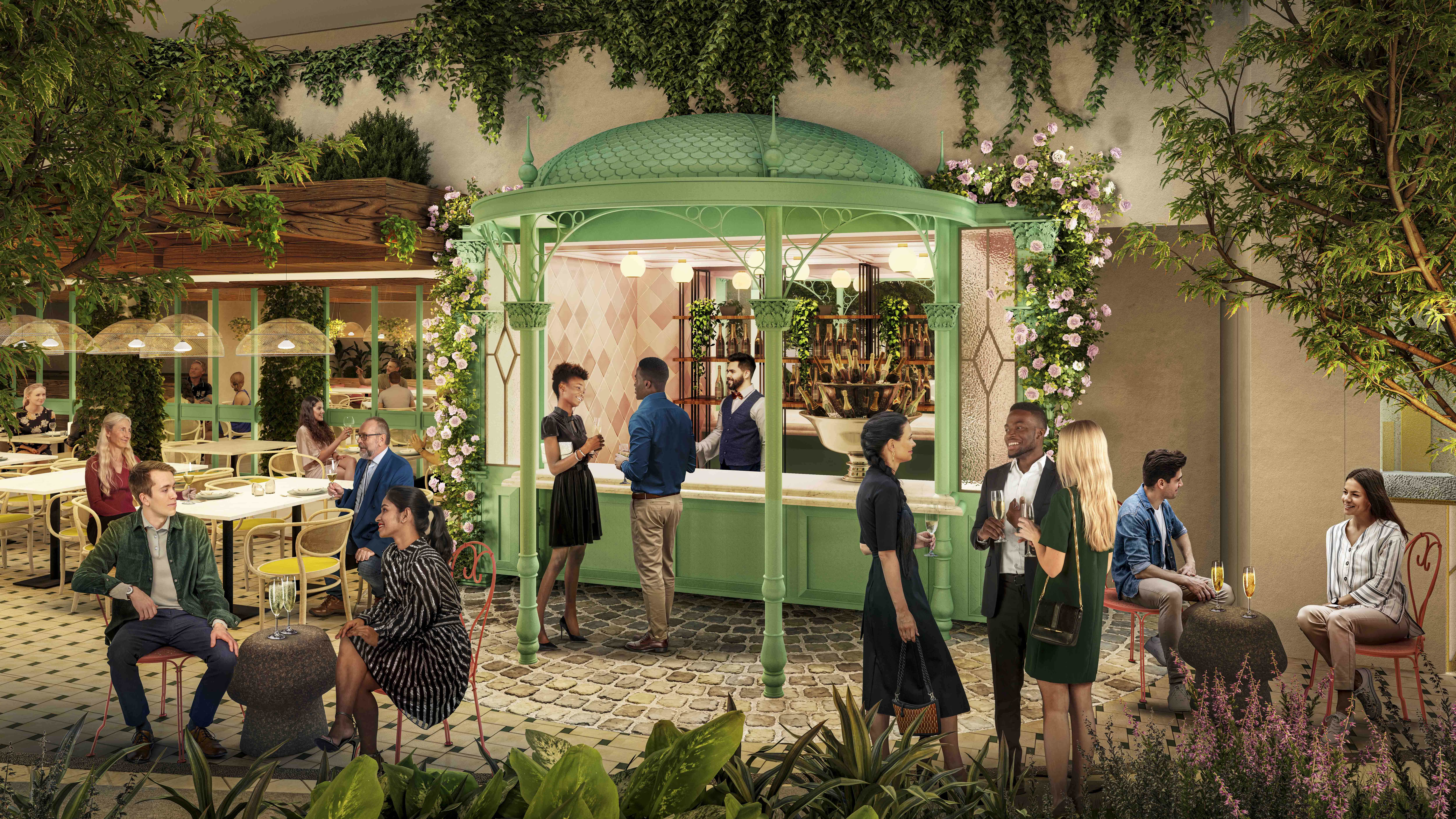 Bubbles is a new walkup champagne bar in Central Park coming on board Royal Caribbean's Icon of the Seas.(Royal Caribbean)