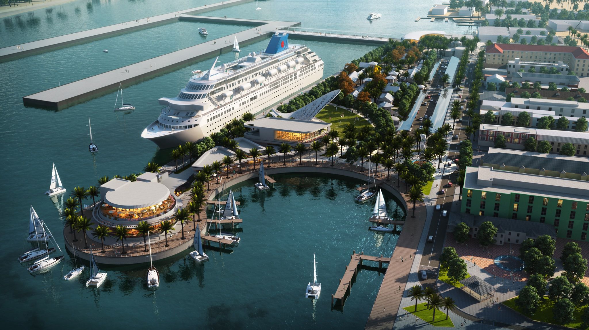 Renderings of the $300 million redevelopment of the Nassau, Bahamas cruise port set for a grand opening in May 2023. (Courtesy Nassau Cruise Port)