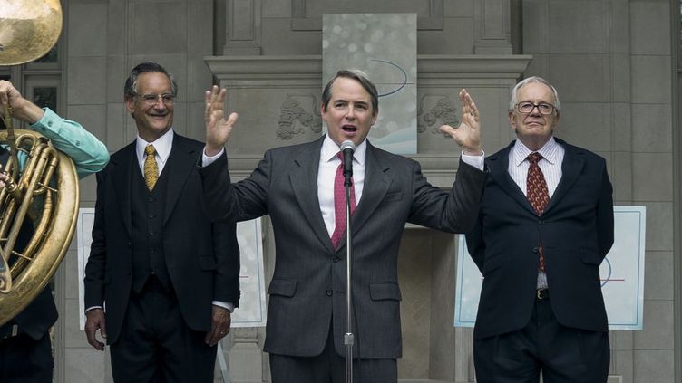 From left: John Rothman as Mortimer Sackler, Matthew Broderick as Richard Sackler and Sam Anderson as Raymond Sackler in "Painkiller." (Keri Anderson/Netflix)