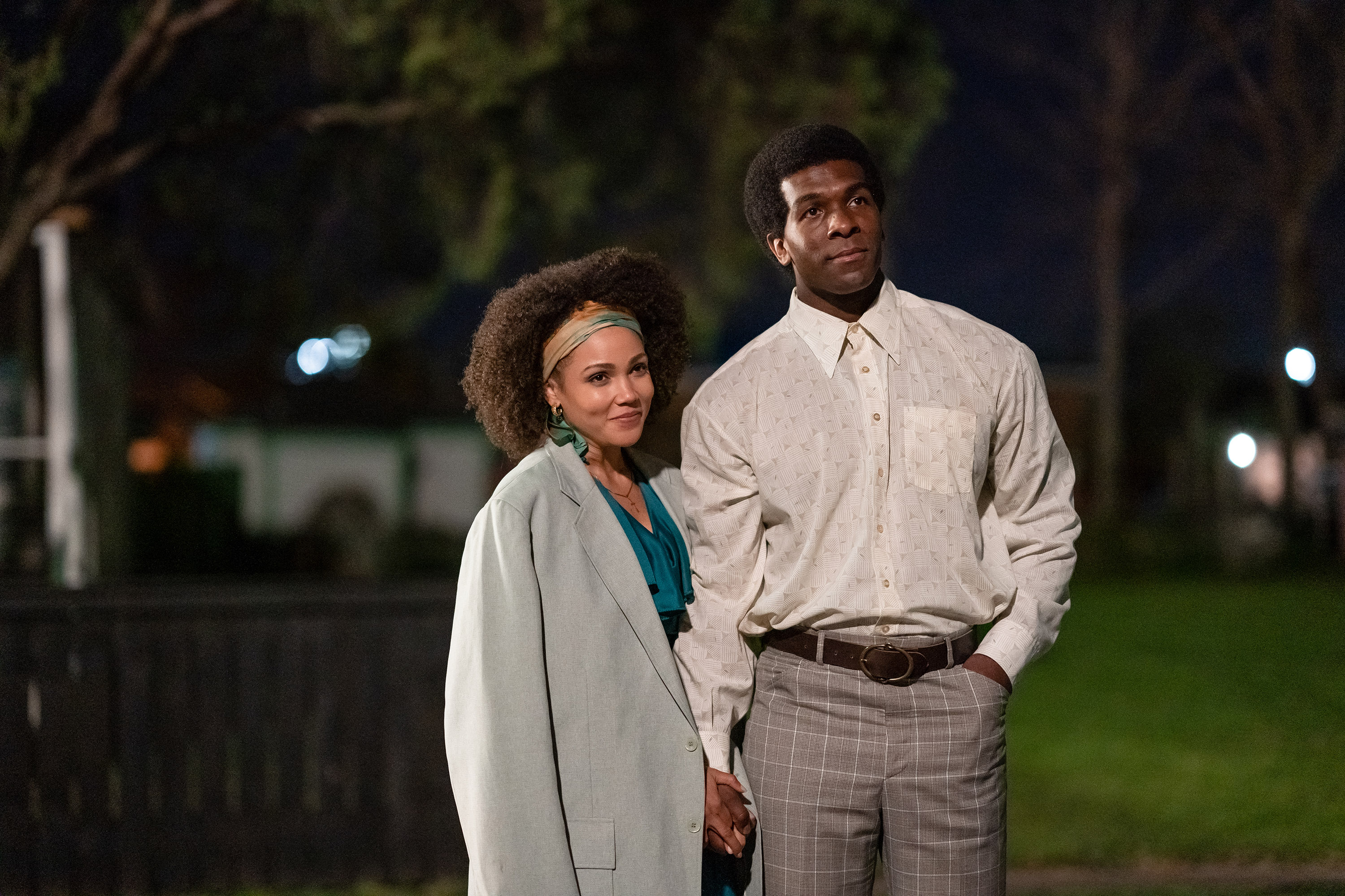 Jasmine Matthews, left, and Khris Davis in "Big George Foreman: The Miraculous Story of the Once and Future Heavyweight Champion of the World." (Alan Markfield/Sony Pictures/TNS)
