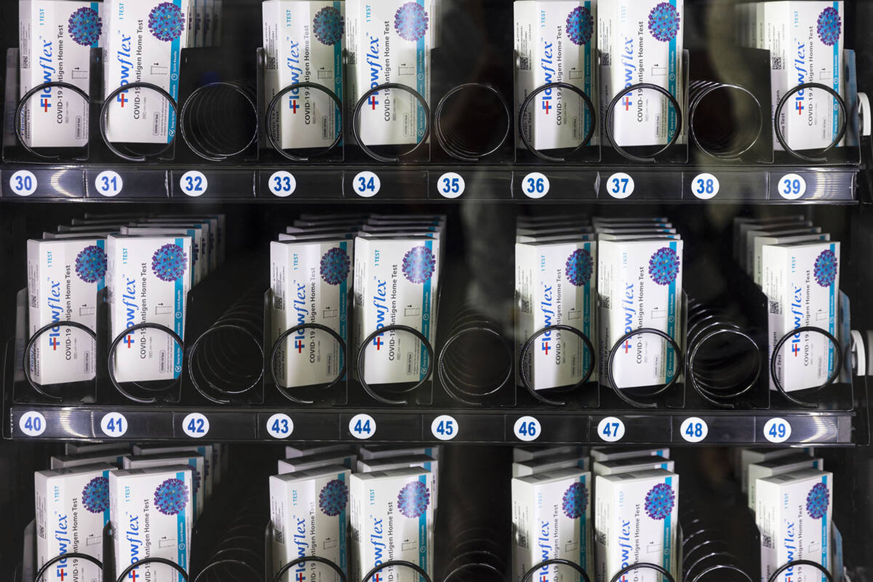 A COVID-19 test kit vending machine at the Regional Transportation Commission's Bonneville Transit Center, on Thursday June 9, 2022, in Las Vegas. The Southern Nevada Health District and its partners installed the vending machine. (Bizuayehu Tesfaye/Las Vegas Review-Journal/TNS)