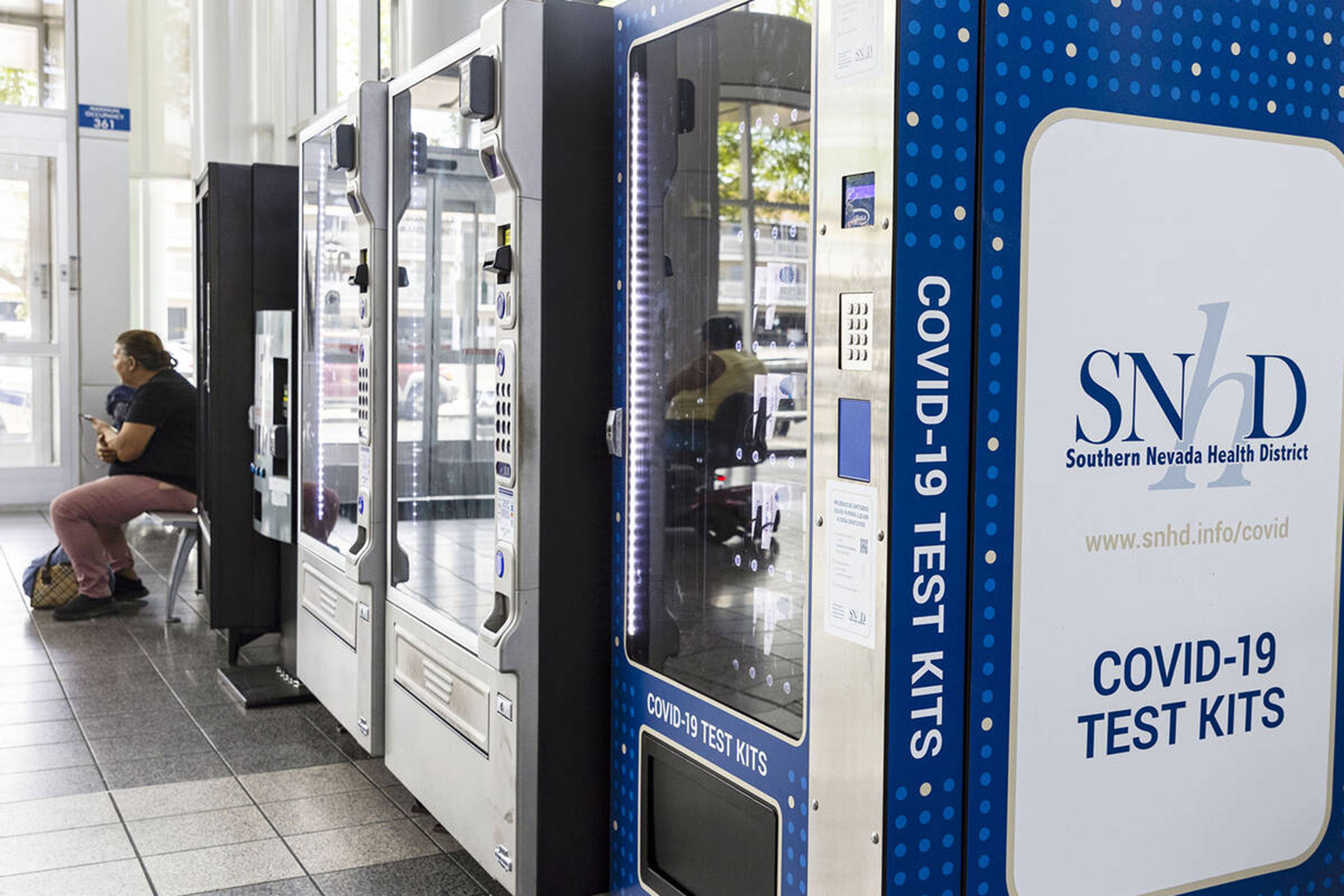 A COVID-19 test kit vending machine at the Regional Transportation Commission's Bonneville Transit Center, on Thursday June 9, 2022, in Las Vegas. (Bizuayehu Tesfaye/Las Vegas Review-Journal/TNS)