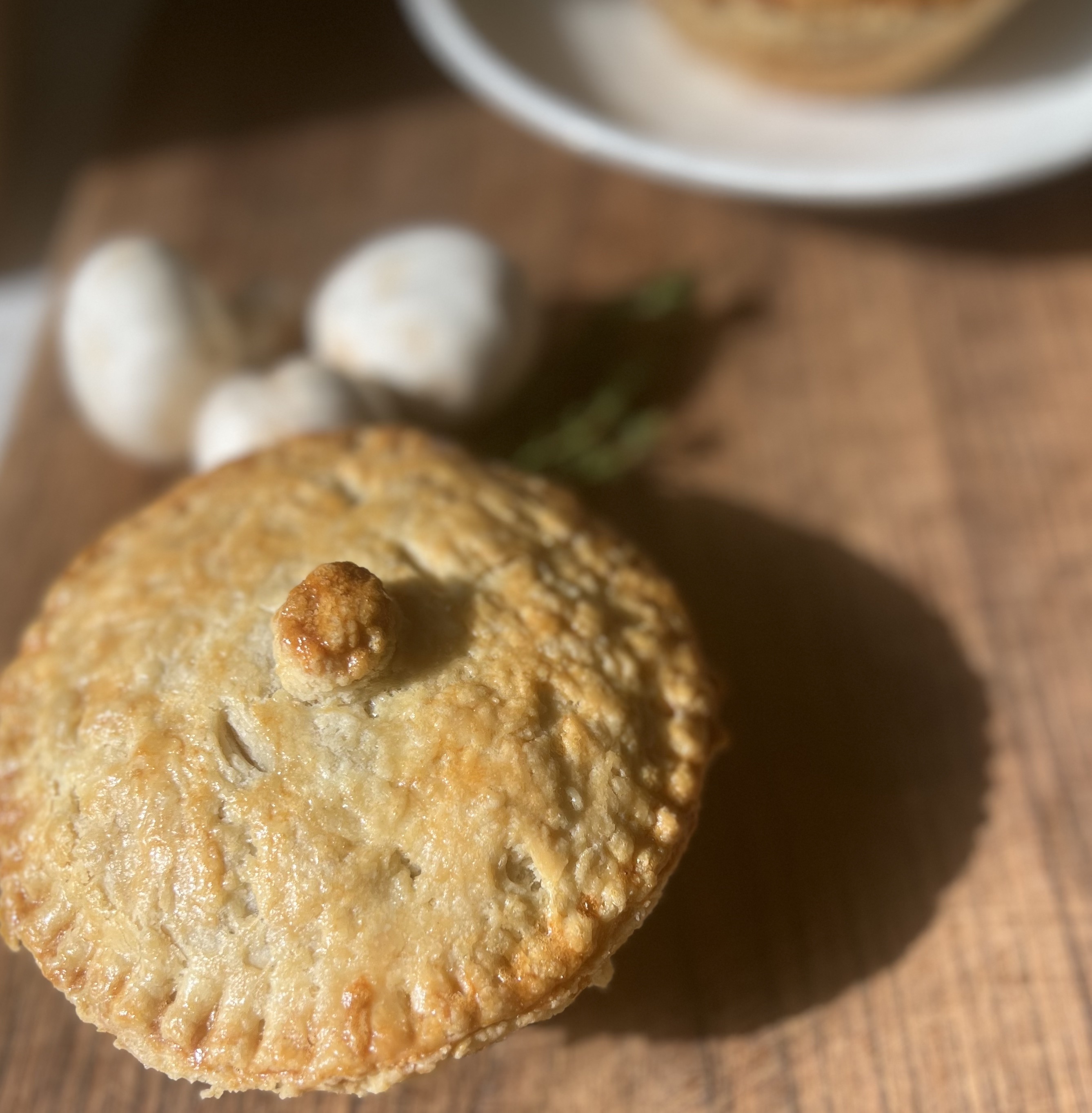 Derek Blaquiere is affectionately becoming known as the Pie Man. And he is introducing people to the savory world of England and Australia, one pie at a time at Tucker Pie Co. This is a chicken and mushroom pie.