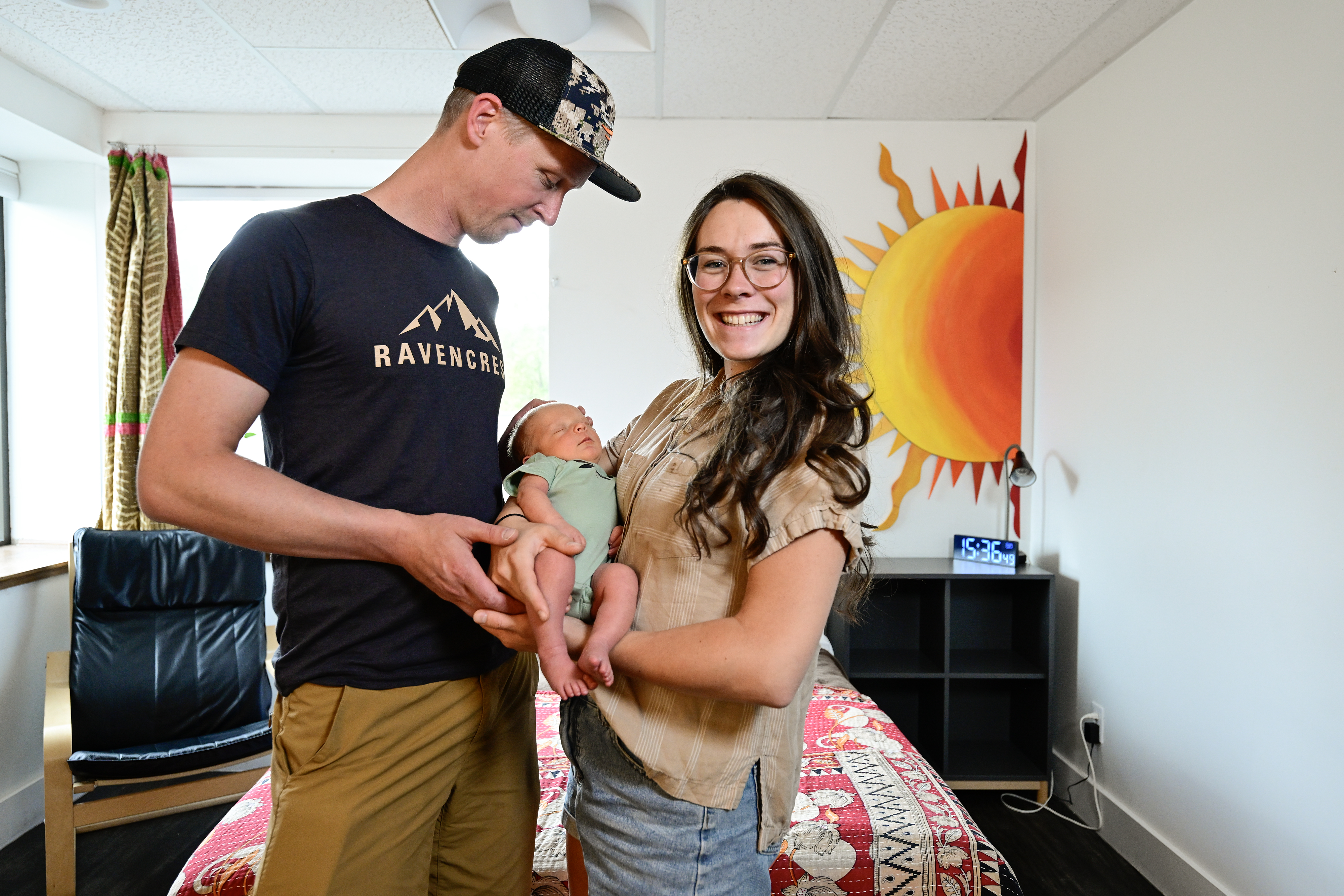 From left: Thibault Ketterer, Matthias Ketterer and Sarah Ketterer pose for a portrait at the Boulder Birth Center on Monday, June 24, 2024. The center is the only independent birthing clinic in Boulder and have provided care for the birth of a 1000th baby. ..(Matthew Jonas/Staff Photographer)