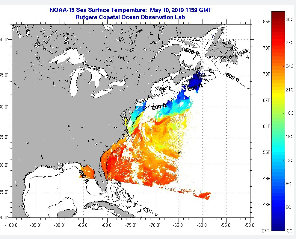 East Coast Sea Surface Temperatures Rutgers University Delaware Surf Fishing Com