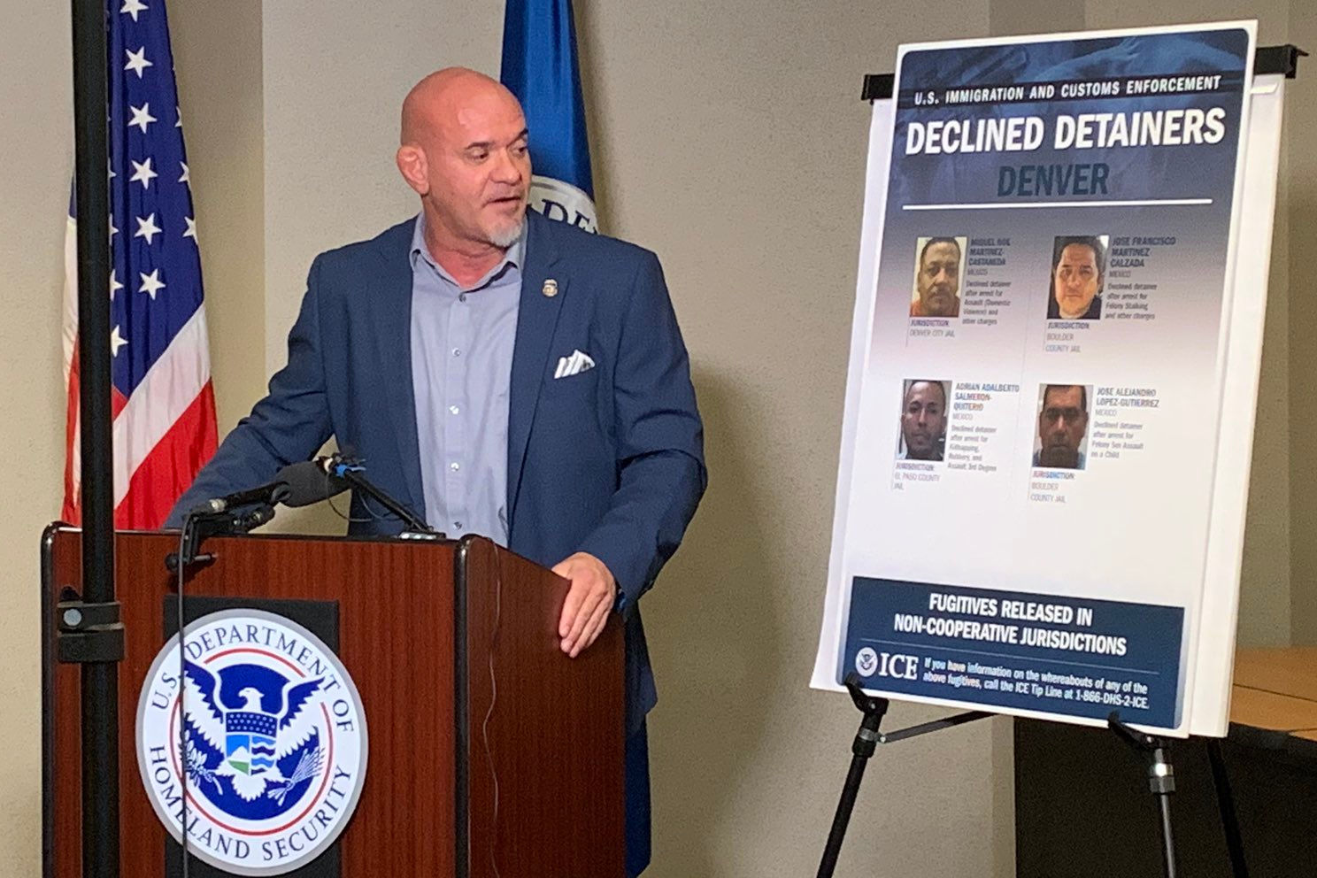 John Fabbricatore, acting field director based in Denver, spoke at a news conference in Centennial, to announce the arrests and to defend his agency's reputation. (Photo by Saja Hindi/The Denver Post)