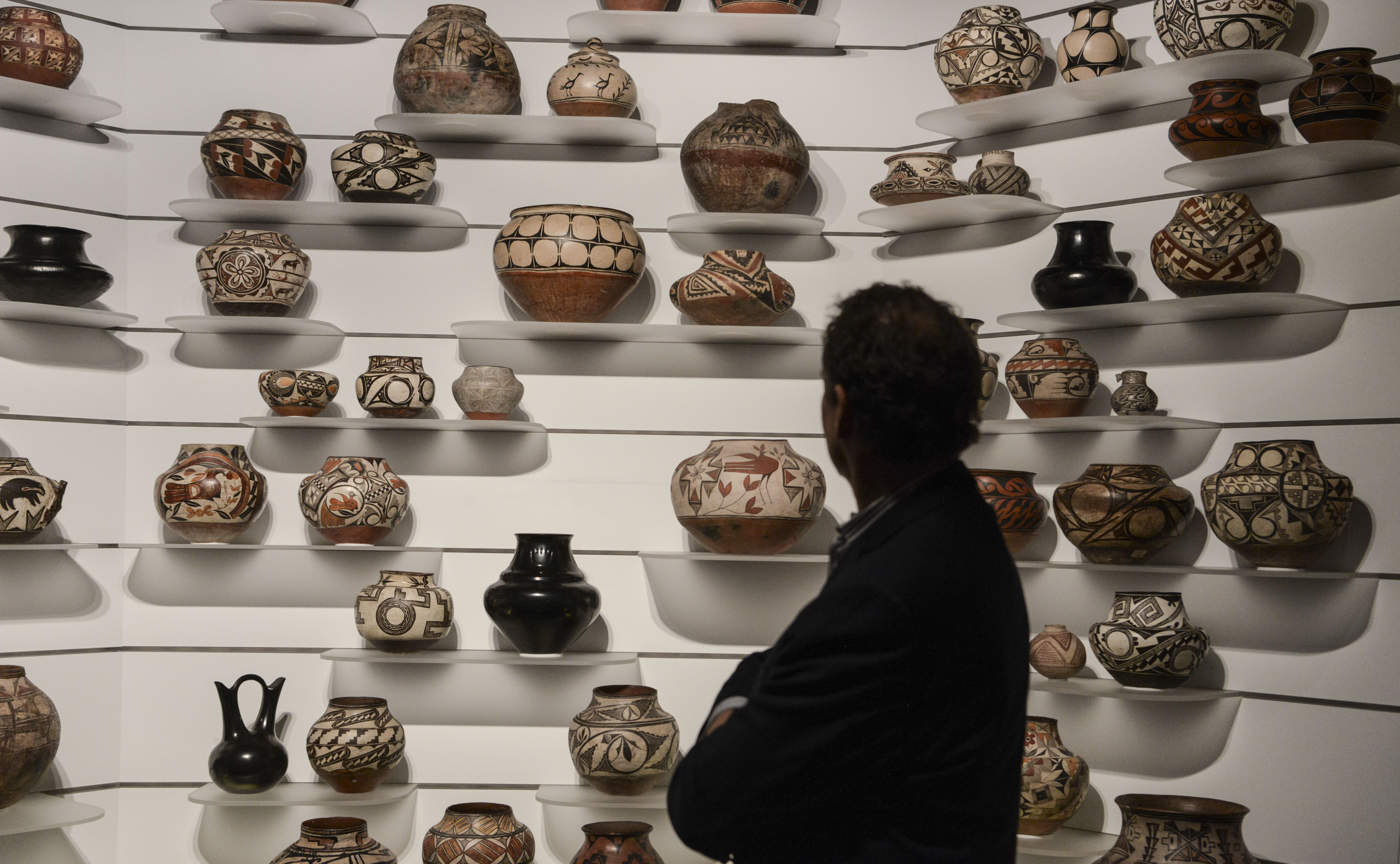 Denver Art museum director and CEO Christoph Heinrich walks through the Indigenous art exhibit at the Lanny and Sharon Martin Building in Denver on Oct. 7, 2021. (Photo by Rebecca Slezak/The Denver Post)