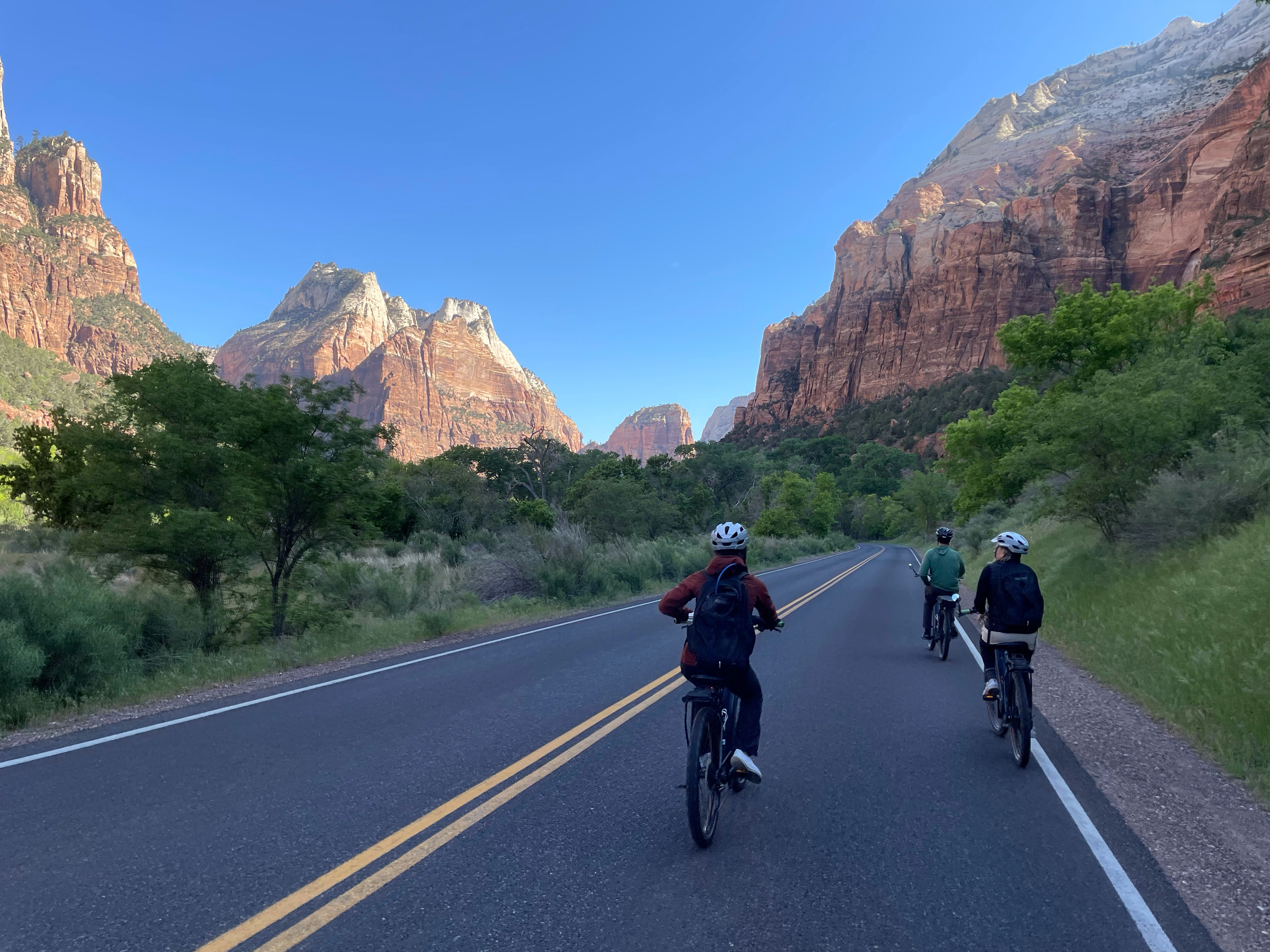 Cycling inside Zion National Park on May 11, 2023. (Photo by Sarah Kuta/Special to The Denver Post)