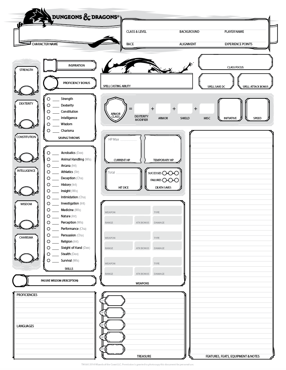 D D 5e Character Sheet Fillable Online Fasrsm Otosection