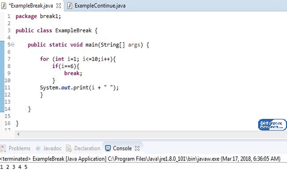 Difference Between break and continue in Java