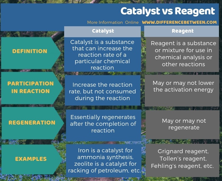 Difference Between Catalyst and Reagent in Tabular Form