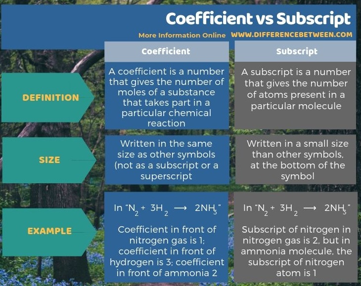 Difference Between Coefficient and Subscript in Tabular Form